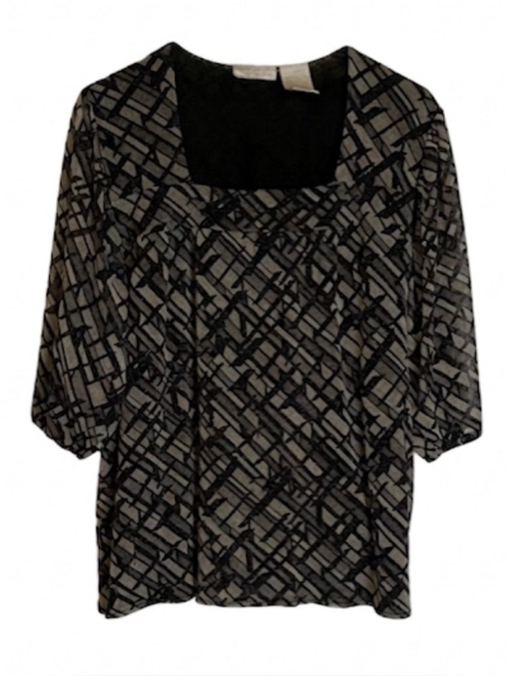 WORTHINGTON Metallic Shimmer Geometric Lined Blouse, Women’s XL, Black Gray